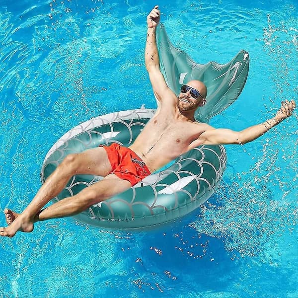 Inflatable buoy, durable round inflatable with handle air mattress floating inflatable pool float pool float adult size ring (fishtail sea blue)