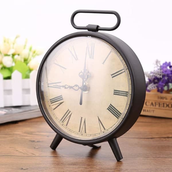 Bordsklocka 20 cm, Retro Analog Batteridriven Metallbordsklocka för Vardagsrumsdekor Hylla (Brun)