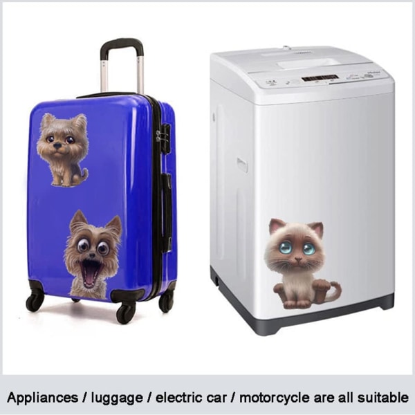Pakke med 2 simuleringsbil-klistremerker, 3D søte katte-bil-klistremerker + person tegneserie hundebil-klistremerker