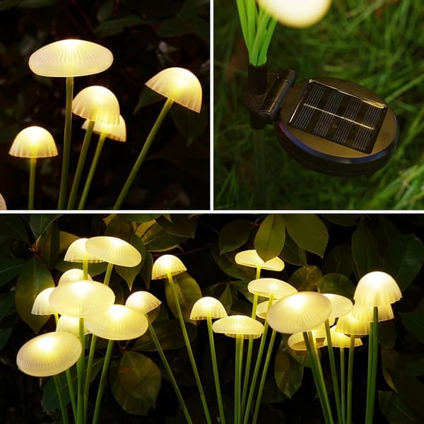 2-pack 16LED Solcellslampor för Trädgårdsutemiljö, Svampformade Solcellslampor Utomhus, IP65 Vattentät Eldflugelampa Utomhusdekor Varmvit