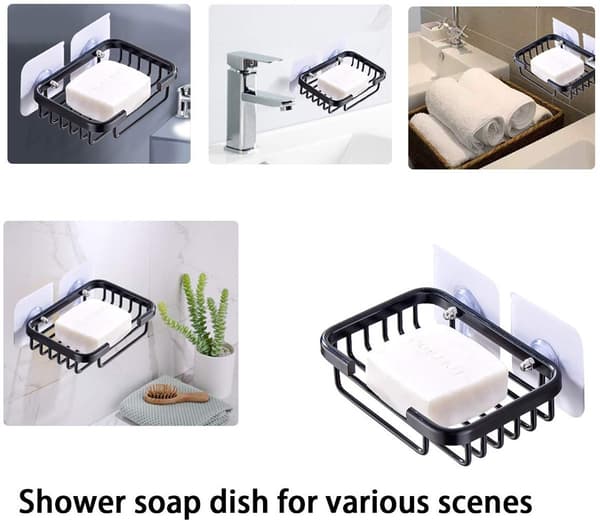 Soap Dish - Self-Adhesive Wall Mounted Soap Dish - Black - No Drilling Required