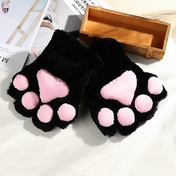 Barsinfi 1 par søde kattepote-vanter til damer og piger, varme bløde anime cosplay plys-handsker til Halloween-fest, grå, one size Gray