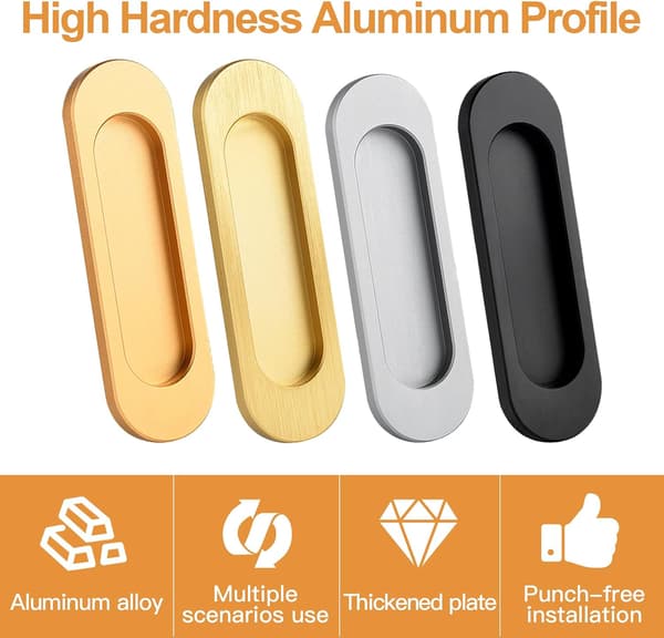 Self-adhesive Oval Sliding Door Pull Handles, 4 Pieces Aluminum Alloy Pull Handles for Sliding Doors, Windows, Cabinets and Drawers (Matte)