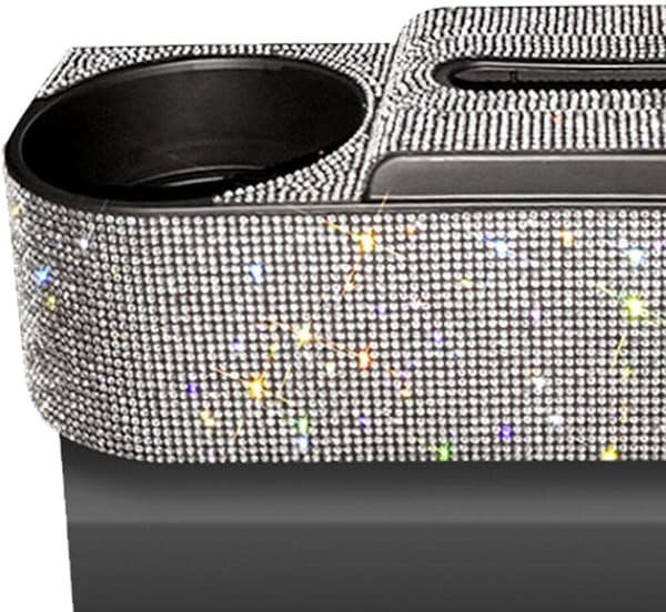Bling bilsæde side-drop organizer, multifunktionel bil-sprække organizer med kopholder, universelt biltilbehør -