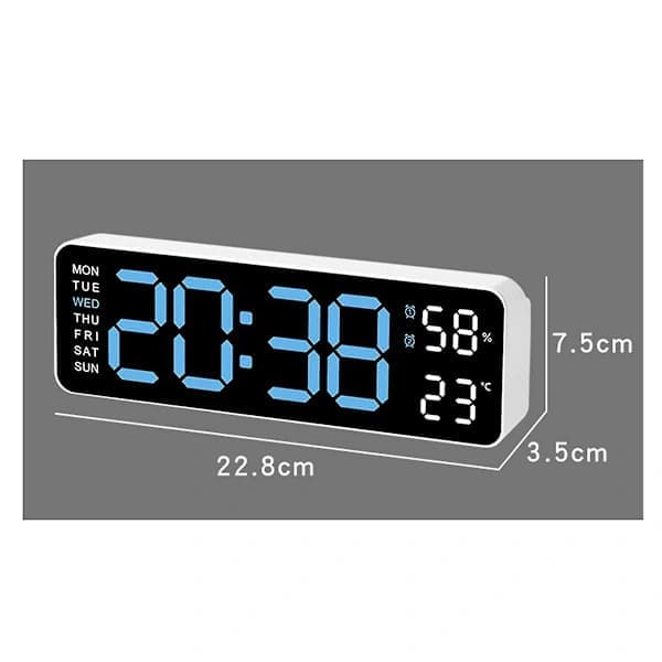 Large Digital Wall Clock Temperature and Humidity Weekday Electronic LED Desk Alarm Clock 12/24H