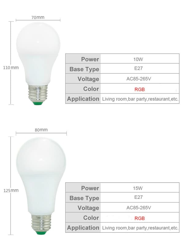 Dimmable 3/5/10/15W RGB LED Globe Bulb, 85-265V Decorative Lamp with Remote Control (1-pack)