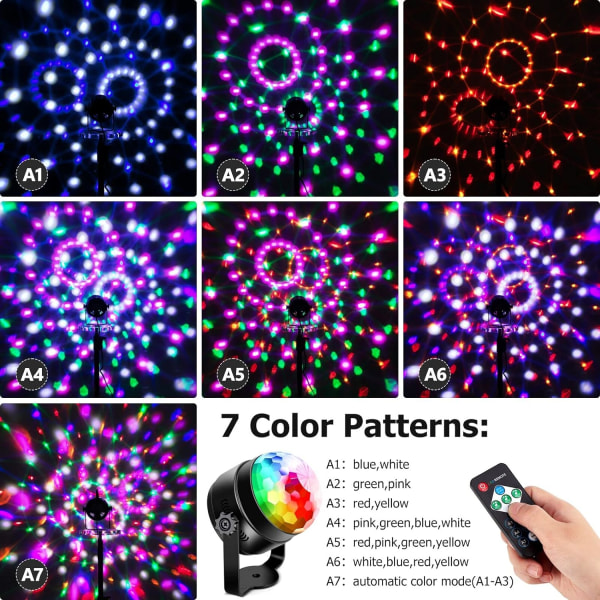 Festlys Discoballlys LED Strobelys, 7 mønstre lydaktivert med fjernkontroll Dj Lights Scenelys for hallowee