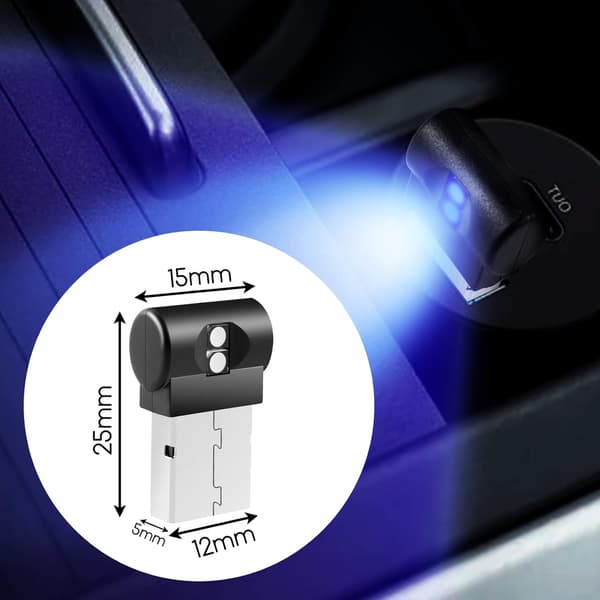 Pakke Mini USB LED Billamper - RGB Stemningslys - 7 Farver - til Bilinteriør - til Omgivende Atmosfære, Bærbare Computere, Natlys