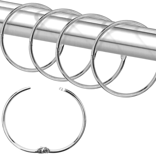 Dusjforhengkroker, dusjforhengringer for baderomsdusjstang, snap-skjøtedesign sølv silver