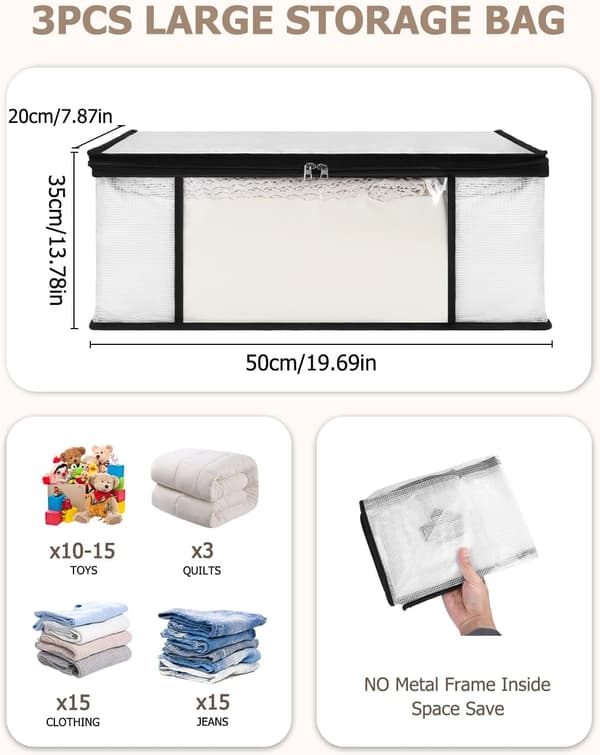 Transparent 35L Clothes Storage Bags, Transparent Clothes Storage Box, Under Bed Storage Box