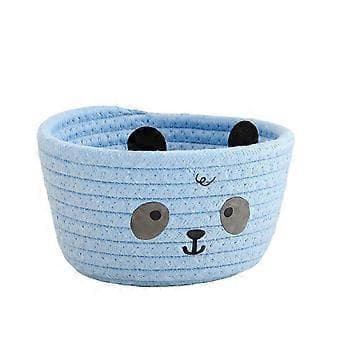 Charming Cute Bear and Pandas Sturdy Cotton Rope Storage Basket for Efficient Space-Saving Home Organization Blue Blue