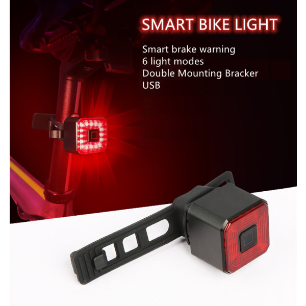 2 stk USB oppladbart, smart sykkelbaklys med AUTO bremselys, sikkerhetsvarselsykkellys, sykkellystilbehør passer på alle veisykler