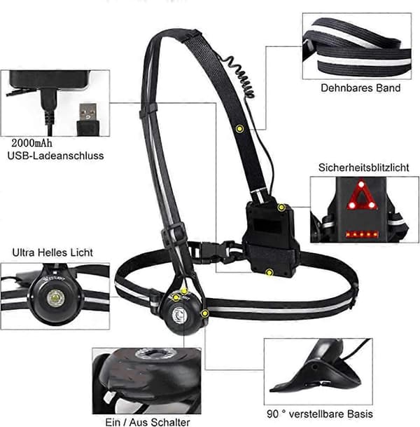 Westgirl Running Light, Chest Light with Adjustable Beam, 500 Lumens, USB Rechargeable Waterproof [DB]