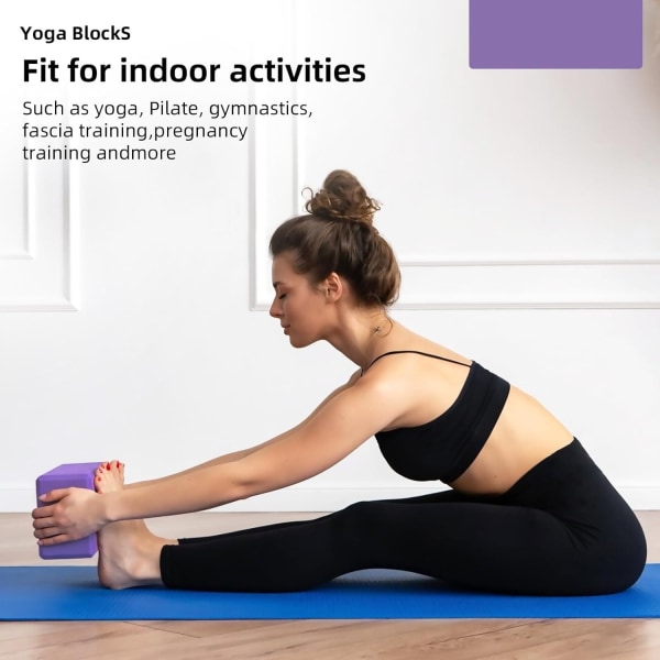 Yogablock 2-pack Pilates-tillbehör EVA-kork med hög densitet och töjbara halkfria lätta slitstarka tegelstenar, 9"x6"x4" vardera