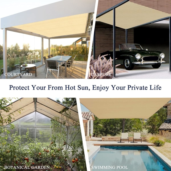 Aurinkosuojakangas ulkokäyttöön, pergola-, terassi- ja takapihapation aurinkovarjo UV-suojalla, lämmönkestävä HDPE-materiaali, vahvistetut läpiviennit (10x16,4 FT)