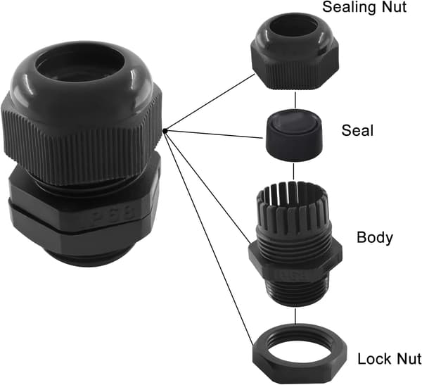 2 stk. 1-1/4 tommer NPT kabelforskruninger, 2 stk. sort sort 4 tommer 1- 1/4 NPT Black