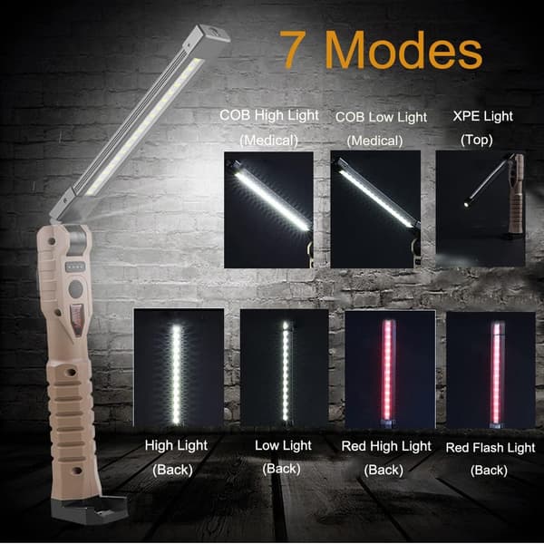 Foldable, Rechargeable COB LED Work Light - 2000 Lumens, 7 Modes for Car Repair, Home, Garage, and Emergencies