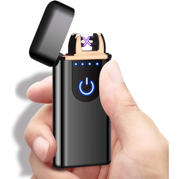 Vindtett Plasma Elektrisk Lighter USB Oppladbar Smart Magic Lighter for Camping Jakt Ryggsekktur Vandring Brannoverlevelse (svart)
