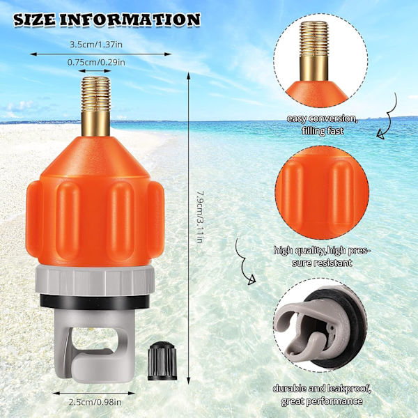 2 stk. Paddleboard Pump Adapter, Oppustelig Konverter Adapter Paddleboard Ventil Luftdyse Adapter Luftventil Adapter Tilbehør
