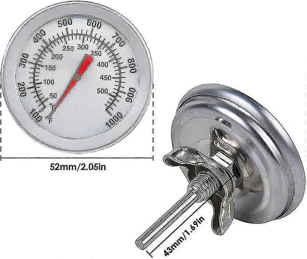 Grilltermometer, Ovnstermometer i Rustfritt Stål Maks 500c/1000f Analog Displaytermometer for Ovn, Pizzaovn, Vedovn