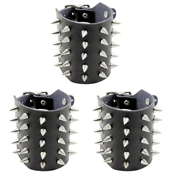 3st Style Punk Mässing Dubbat Läder Handledsrem Armband Smycken För Dekoration Användning (svart)3st26X 3pcs 26X7.6cm