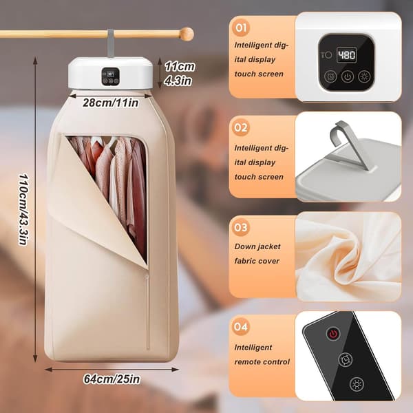 Portable Electric Clothes Dryer, Mini Foldable Dryer, Small Clothes Dryer, 480 Min Timer and PTC Heating Function, for Apartment, Travel, Dorm, RV