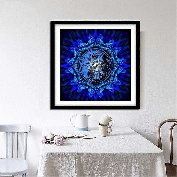 DIY 5D Diamantmålning efter nummer Kit, Mandala Yin Yang Blå Ros, Full Borr Strassmålning med Diamantkristaller (Mandala)