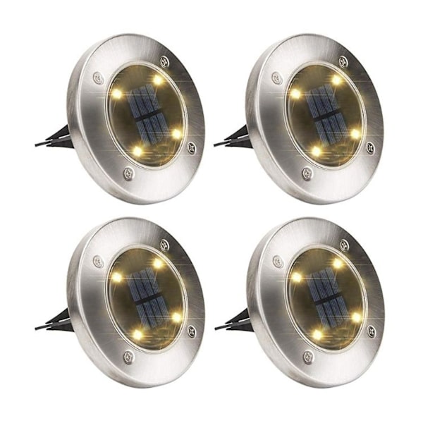 4-pack Solcellsdrivna 4 LED-lampor i rostfritt stål, vattentäta, utomhus, underjordiska lampor, trädgårdsdekoration, gräsmattor