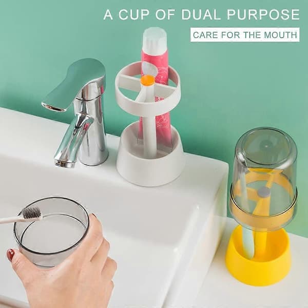 Toothbrush Holder with Toothbrush Cups/Lid, Toothpaste Holder with 3 Compartments, Dental Care Storage Organizer Holder