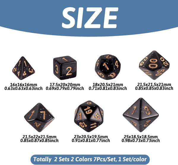 14 stk. polyhedrals terningesæt akryl 3D-spil 16-25 mm 2 farver til brætspil fest RPG MTG-spil