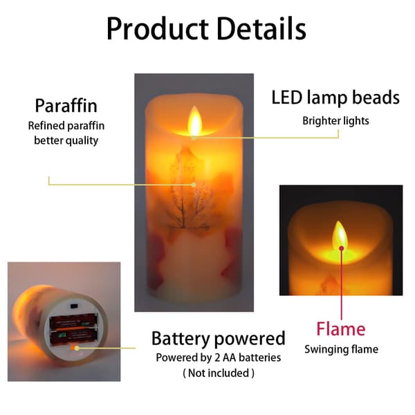 Maple Leaf Candle Lanterns, 3-pack, Warm White, Battery Operated, Electric LED Candles with Moving Wick and Flickering Flame (Maple Leaf)