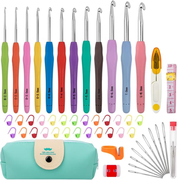 Crochet Hook Set 12 Sizes 51 Piece Yarn Crochet Set for Beginners Crochet Hooks with Ergonomic Handles for Arthritic Hands Crochet Hook Set