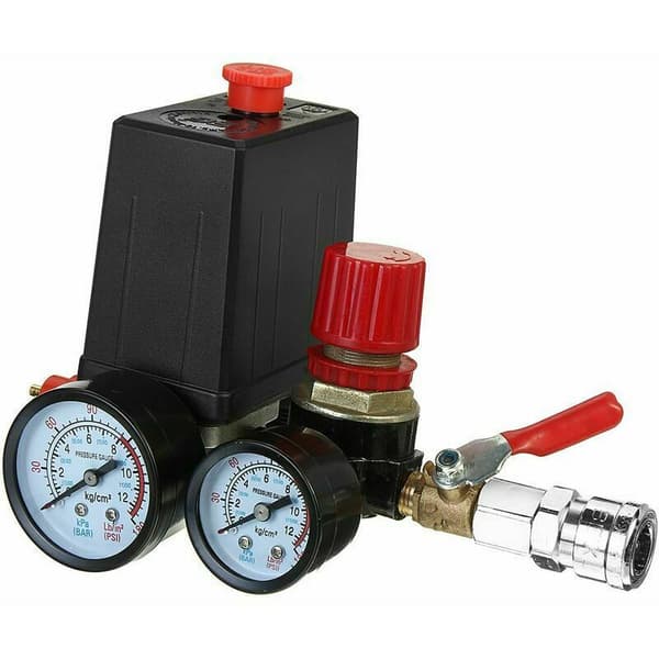 1 stk luftkompressor trykkbryter kontrollventil manifold regulator måler 90-120PSI