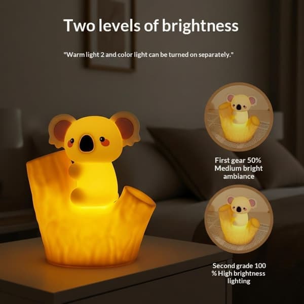 Rechargeable Koala Night Light for Kids - Soft LED Silicone Bedside Lamp with 30-Minute Timer, Nursery & Room Decor, Cute Sleep Aid (Ho)