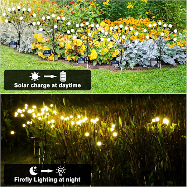 Solcellelamper til haven 2-pak, 10 LED solcellelamper, vandtætte solcellelamper udendørs, sankthansorms-lamper til haven