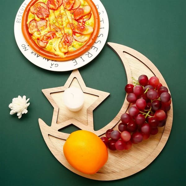 2 settiä Ramadan puutarjotin kuun tähti astiat Eid Mubarak tarjoilu