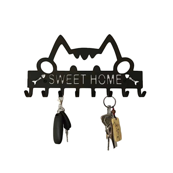 Cat Key Hook for Wall, Wall Mounted, Metal Key Holder, with 8 Hooks
