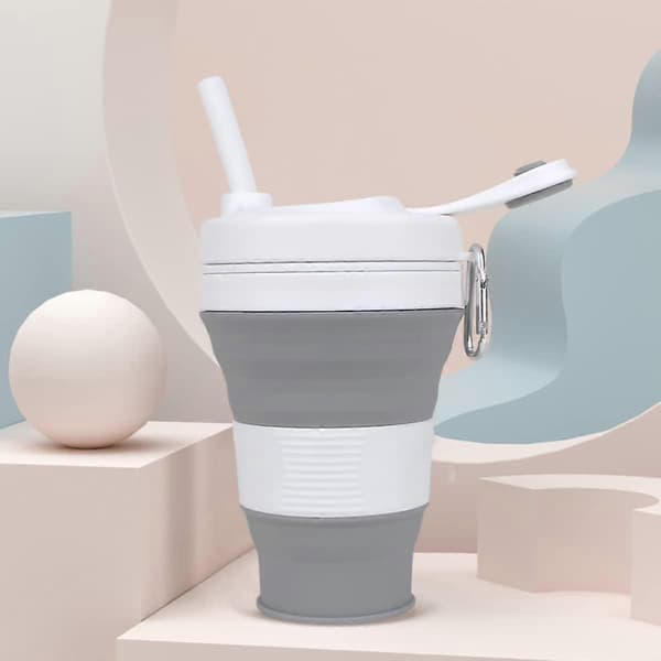Foldable Coffee Cup 600ml - Reusable Silicone Cups for Travel - Foldable Collapsible Cup with Lid - Pocket Size