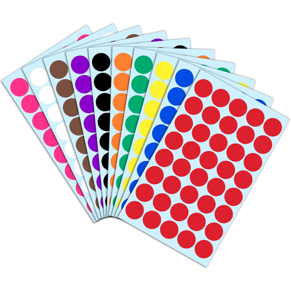 2160 stykker, 20 mm rund cirkel selvklæbende klistermærker - 10 farve selvklæbende børn former farve prikker