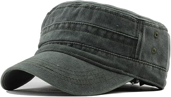 Militærhette Vintage Vasket Denim Hærhette Bomullshatt Flat Topp