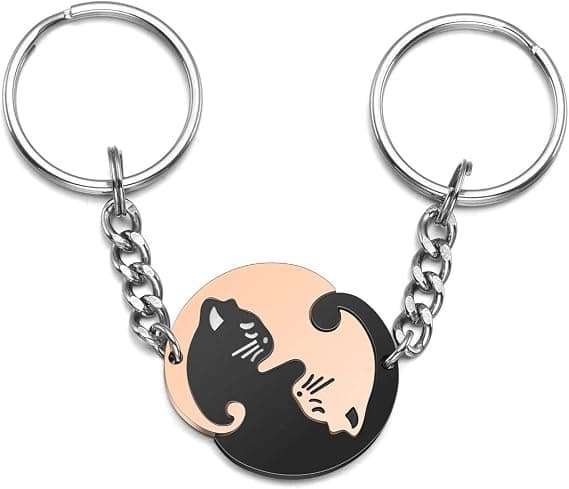 2 STK Par Nøkkelring Vennskap Katt Yin Yang Nøkkelring Rustfritt S