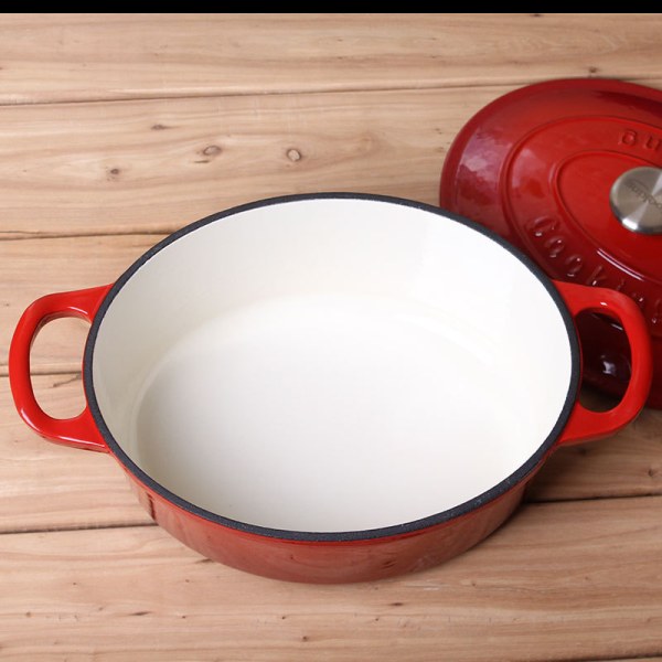 Støbejernsgryde til komfur og ovn - Støbejernsdækket ovn - Rund - Størrelse 24 cm, Kapacitet 3,8 liter, Rød