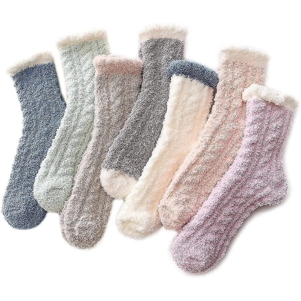 Fuzzy Warm Slipper Socks Dam Mjuk Microfiber Mysiga Slee Strumpor 6 eller 5 Ps