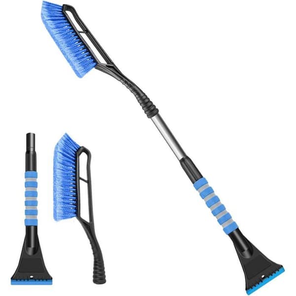 2-in-1 Car Ice Scraper - Scraper + Telescopic Non-Slip Brush - For SUV/Trucks - Detachable and Blue