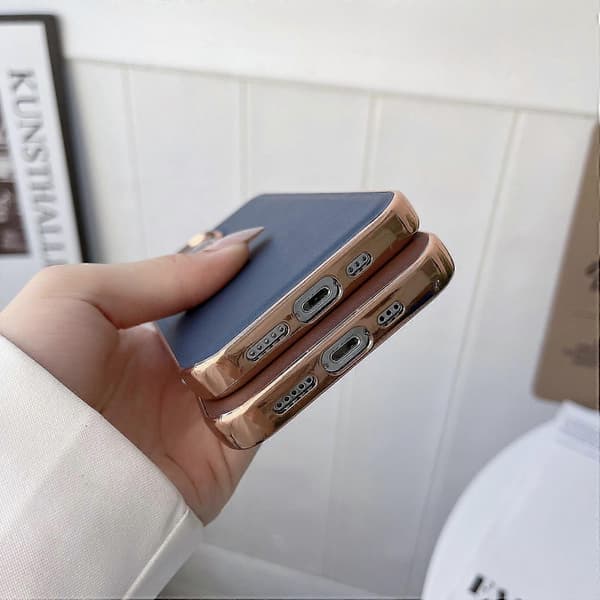 For iPhone 14 Plus Genuine Leather Xiaoya Series Nano Electroplated Phone Case