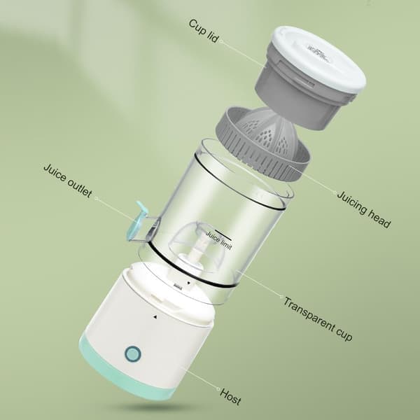 Genopladelig elektrisk citruspresser - Bærbar USB-oplader & børste til appelsiner, citroner, grapefrugter | Grøn(Ho)