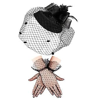 2 stk Cocktailpartyhat til damer & Meshhandsker Fjerhat og Anti-UV-handsker