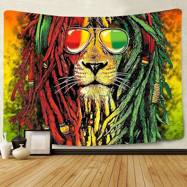 Rasta Tapestry Rastafarianskt Lejonhuvud Bob Väggbonad Tapestry För Vardagsrum Sovrum Sovsal Dekor Psykedelisk