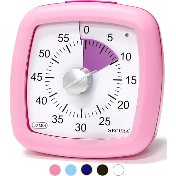60 Minutters Visuel Timer, Lydløs Studietimer til Børn og Voksne, Tidsklokker, Nedtællingstimer til Undervisning