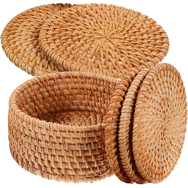 Rustic Style Table Mat, Coffee Table Accessory, Woven Rattan Coasters for Tea and Coffee